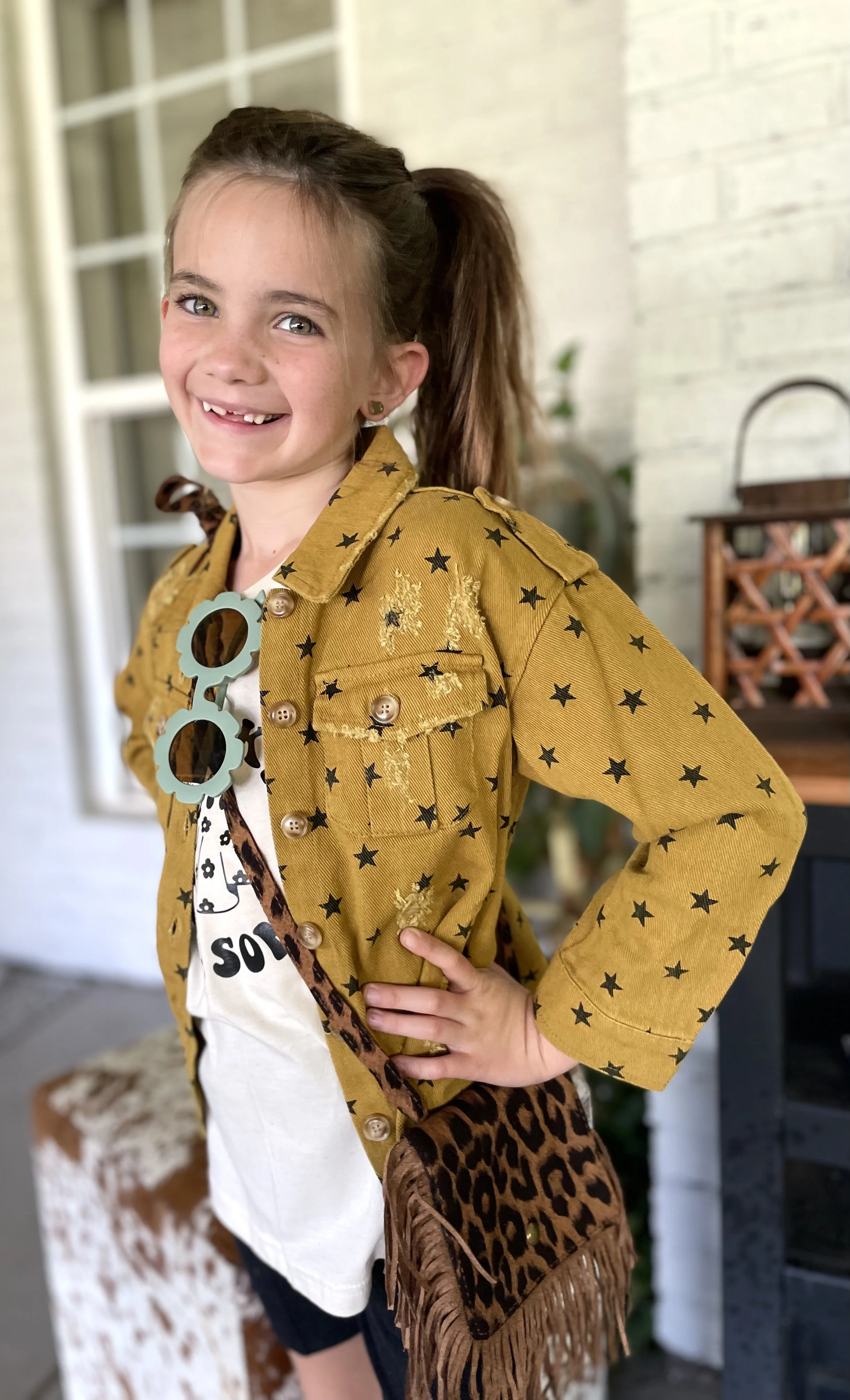 Washed Star Print Button Down Jacket