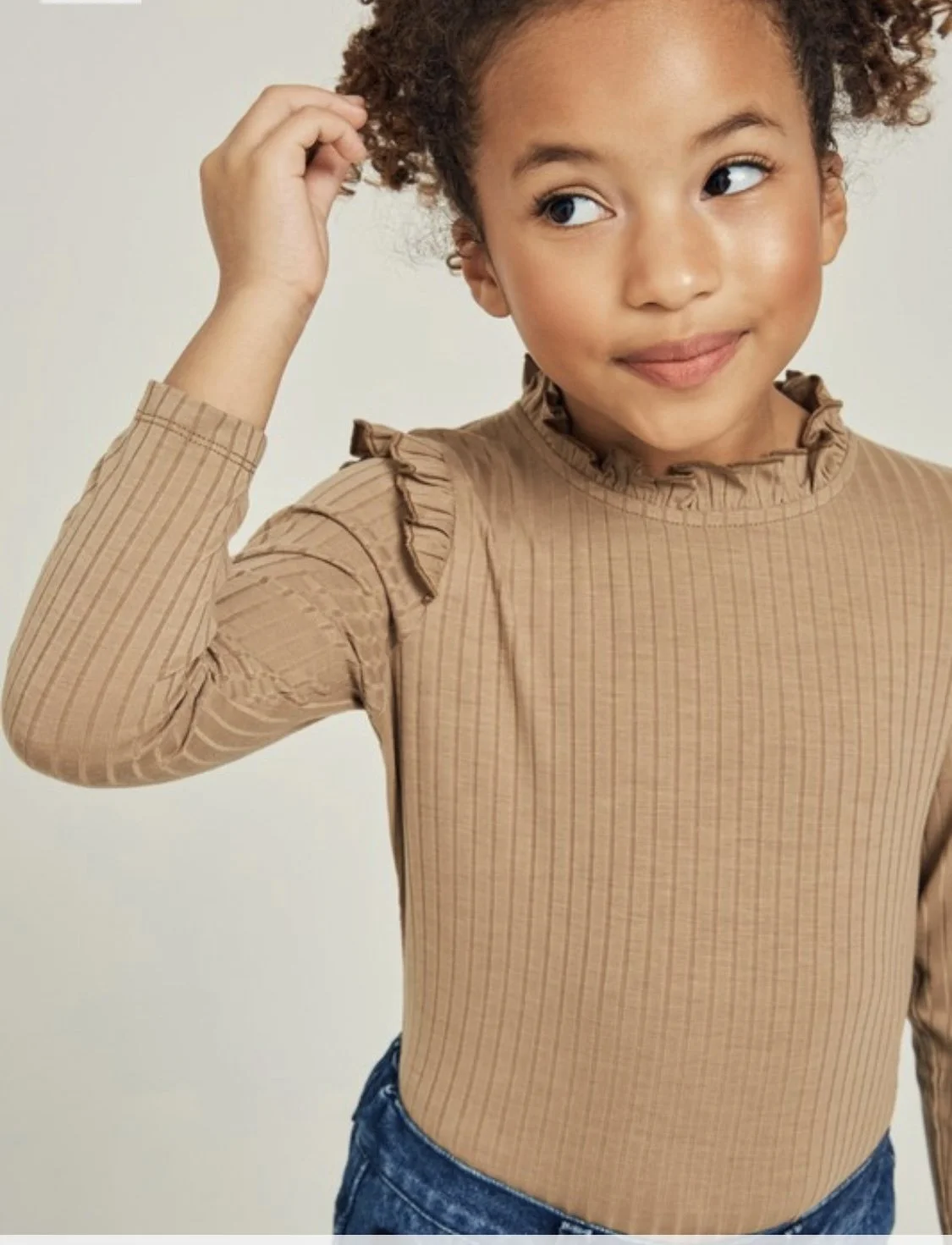 Ribbed Ruffle Mock Neck Top