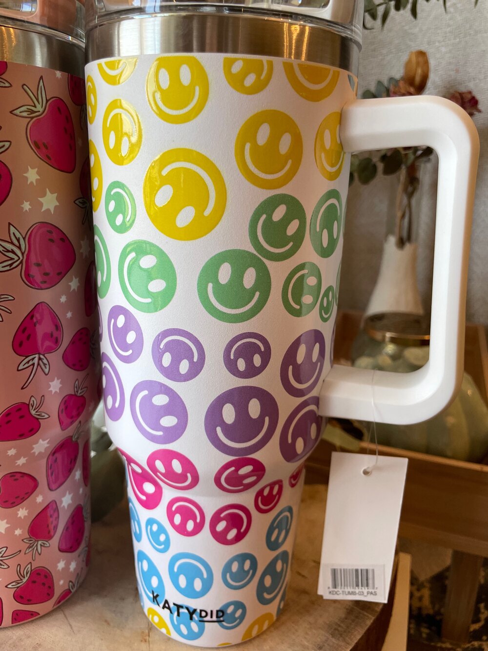 Katydid Pastel Happy Face Tumbler Cup with Handle