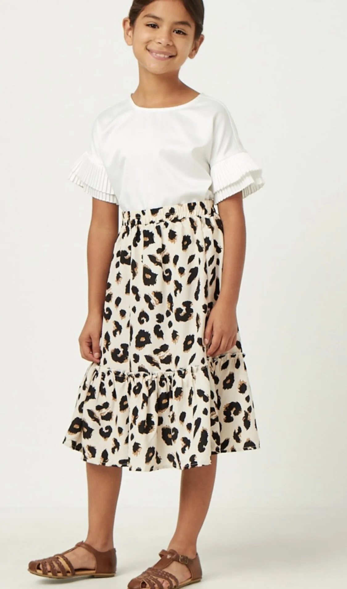 Girls Ruffled Tiered Elastic Waist Leopard Skirt
