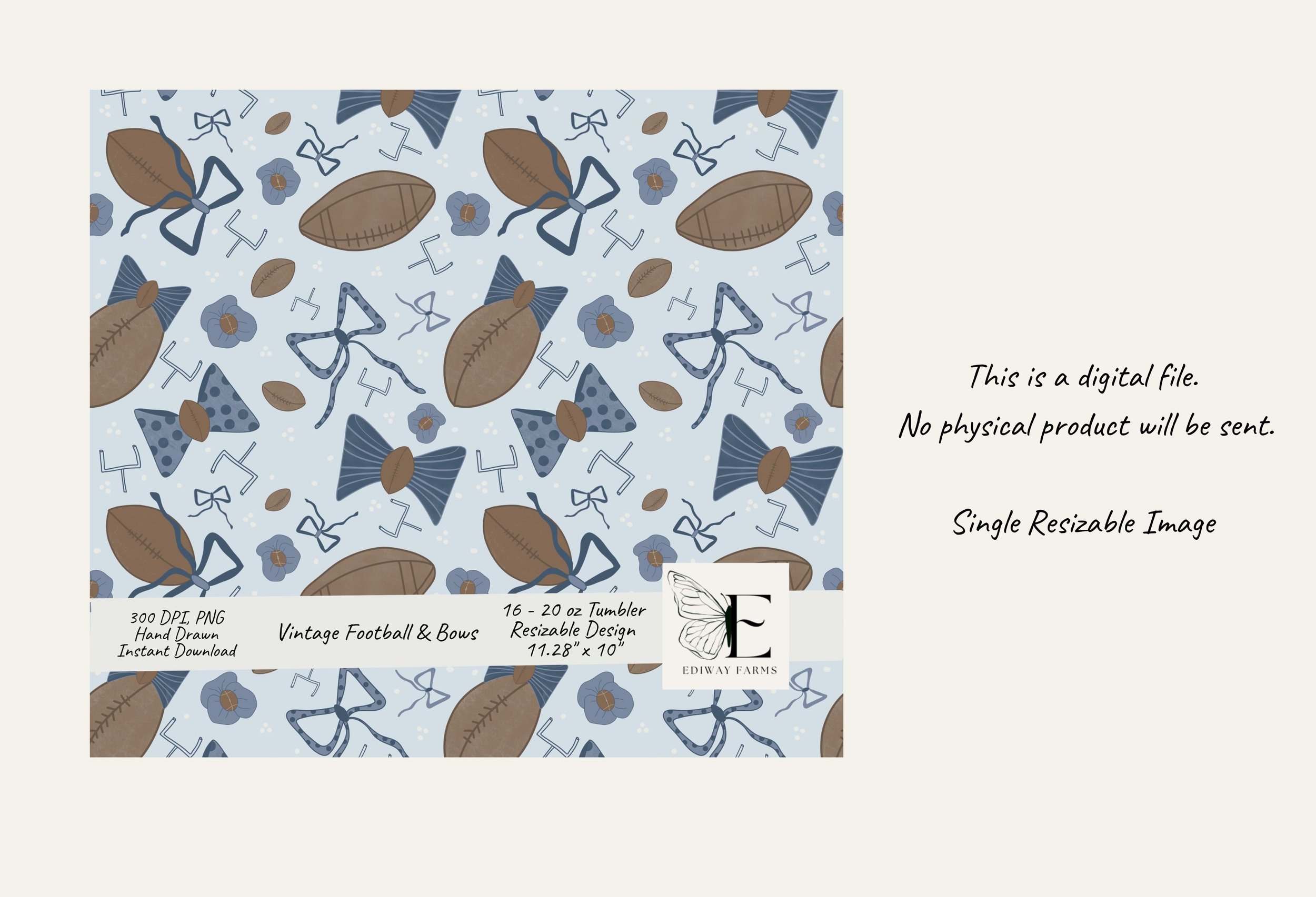 Vintage Football Bows Tumbler Wrap: Autumn Floral PNG (Digital Download)