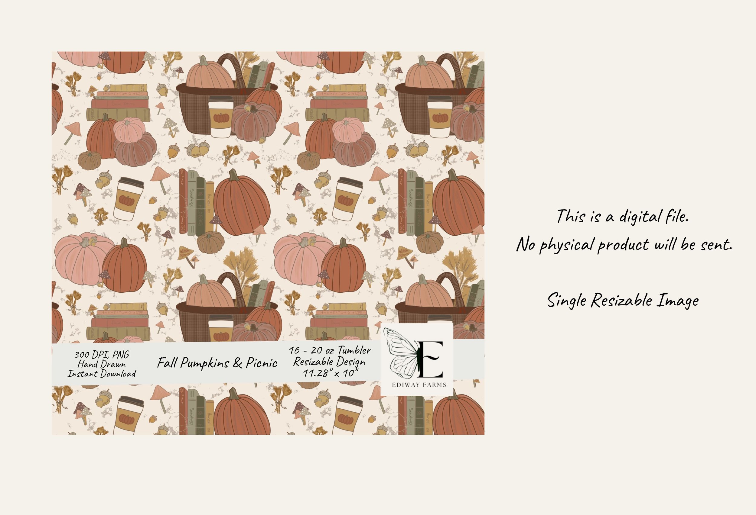 Fall Pumpkin Picnic Tumbler Wrap: Cottagecore Coffee Design (PNG Digital Download 16-20 oz Tumblers)