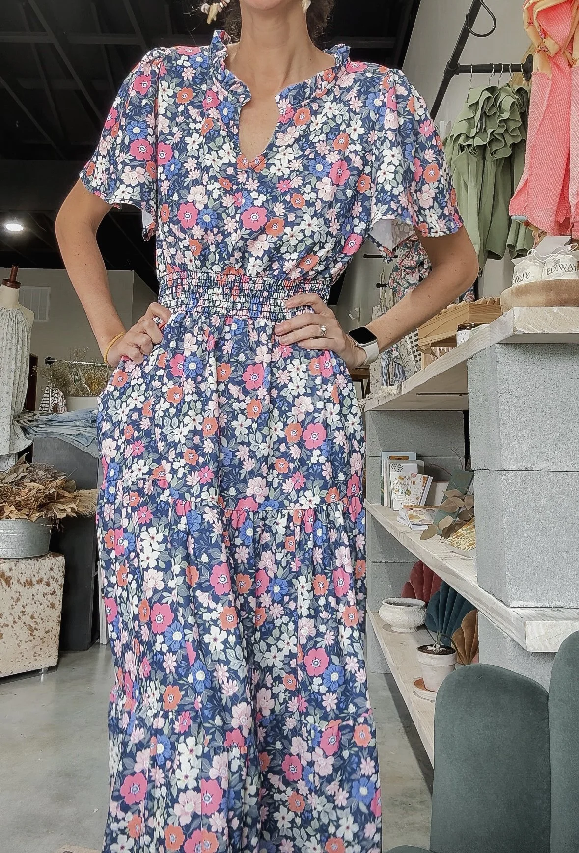 Smocked Waist Tiered Floral Dress