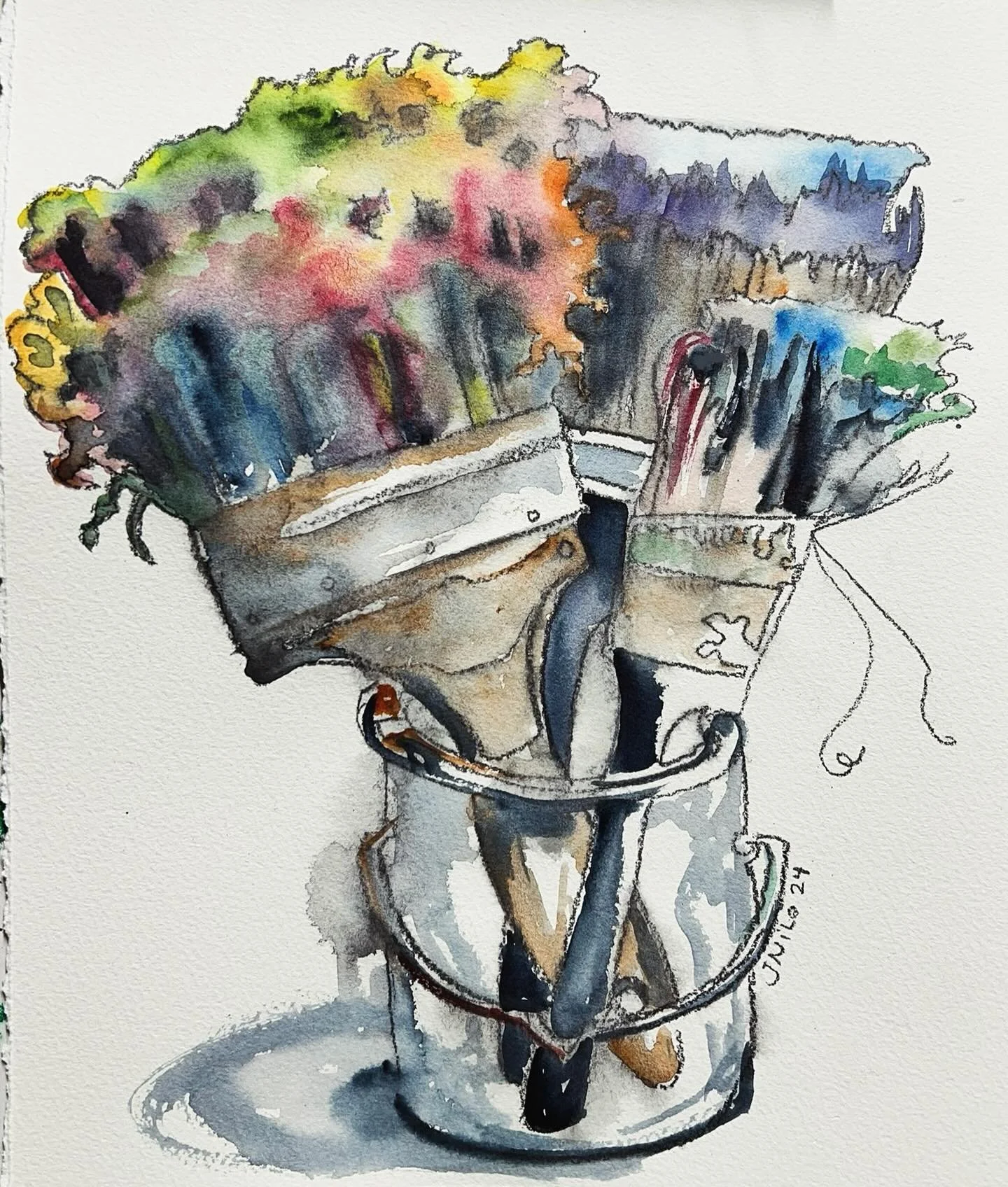 Beloved old brushes are the best! Each old friend is dear to my heart. I drew and painted my brushes live while filming a God Loves Art Session with Brandon @flyingfedora 🎥 if you want to watch me draw this while I talk about art and the permission 