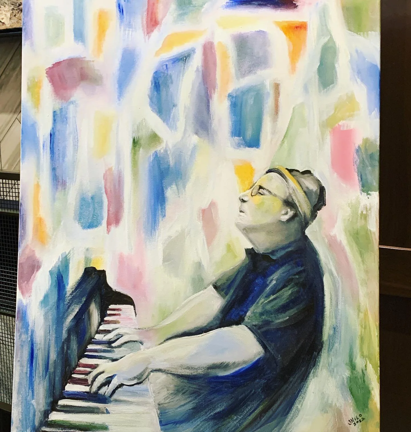 Tonight I live-painted at the Gene Harris Jazz festival. I love depicting my friends in their artistic element. 

@creativemusicacademy 
#geneharris #boise #art #sound #jazz #music #joy #piano #livepainter #acrylicpainting #goldenacrylics #goldenopen