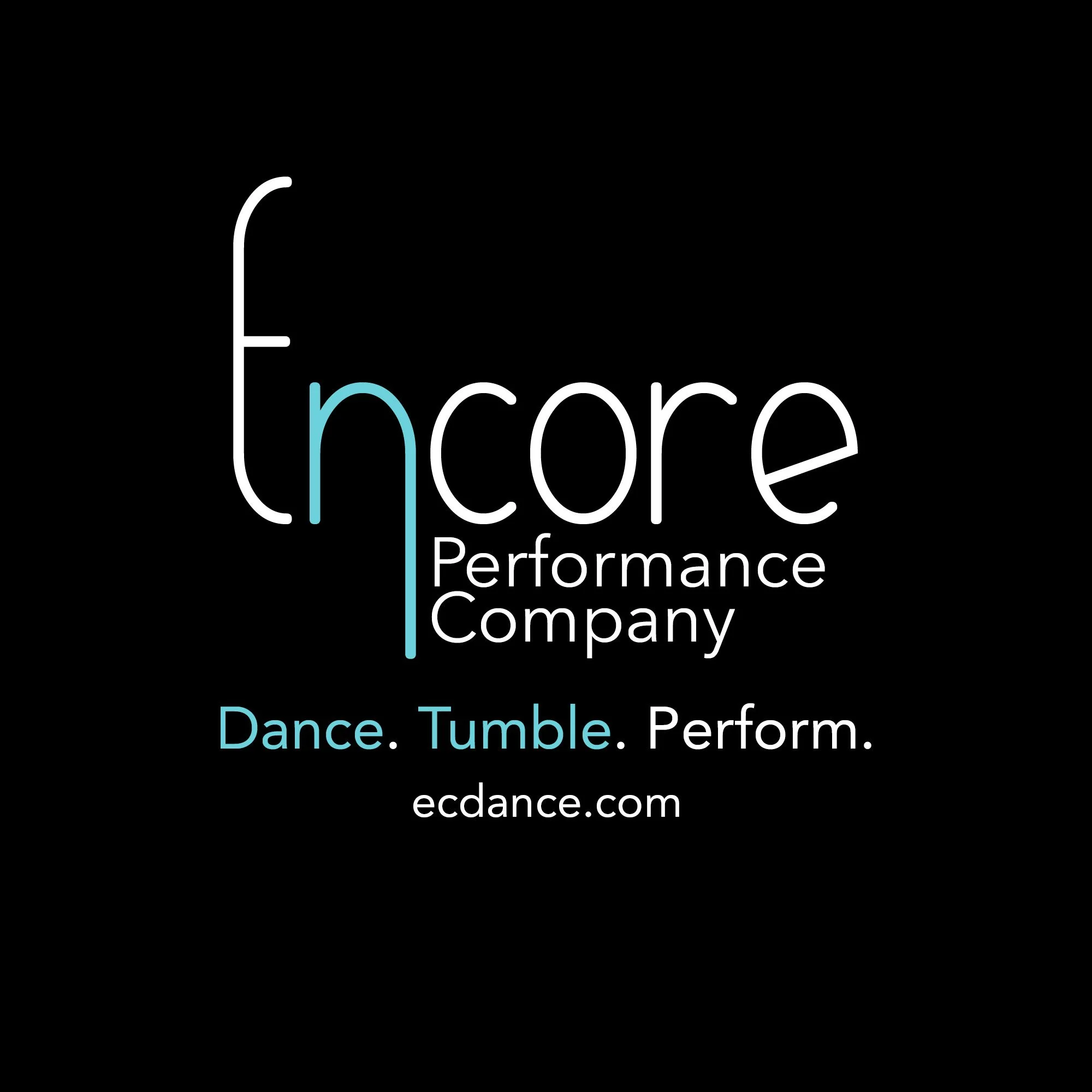 Logo for Incore Performance Company with the text 'Dance. Tumble. Perform.' and the website ecance.com on a black background.