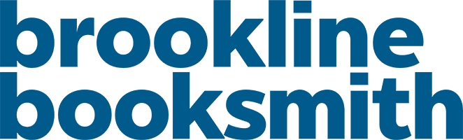 Close-up of a blue text logo reading 'brookline booksmith' in lowercase letters.
