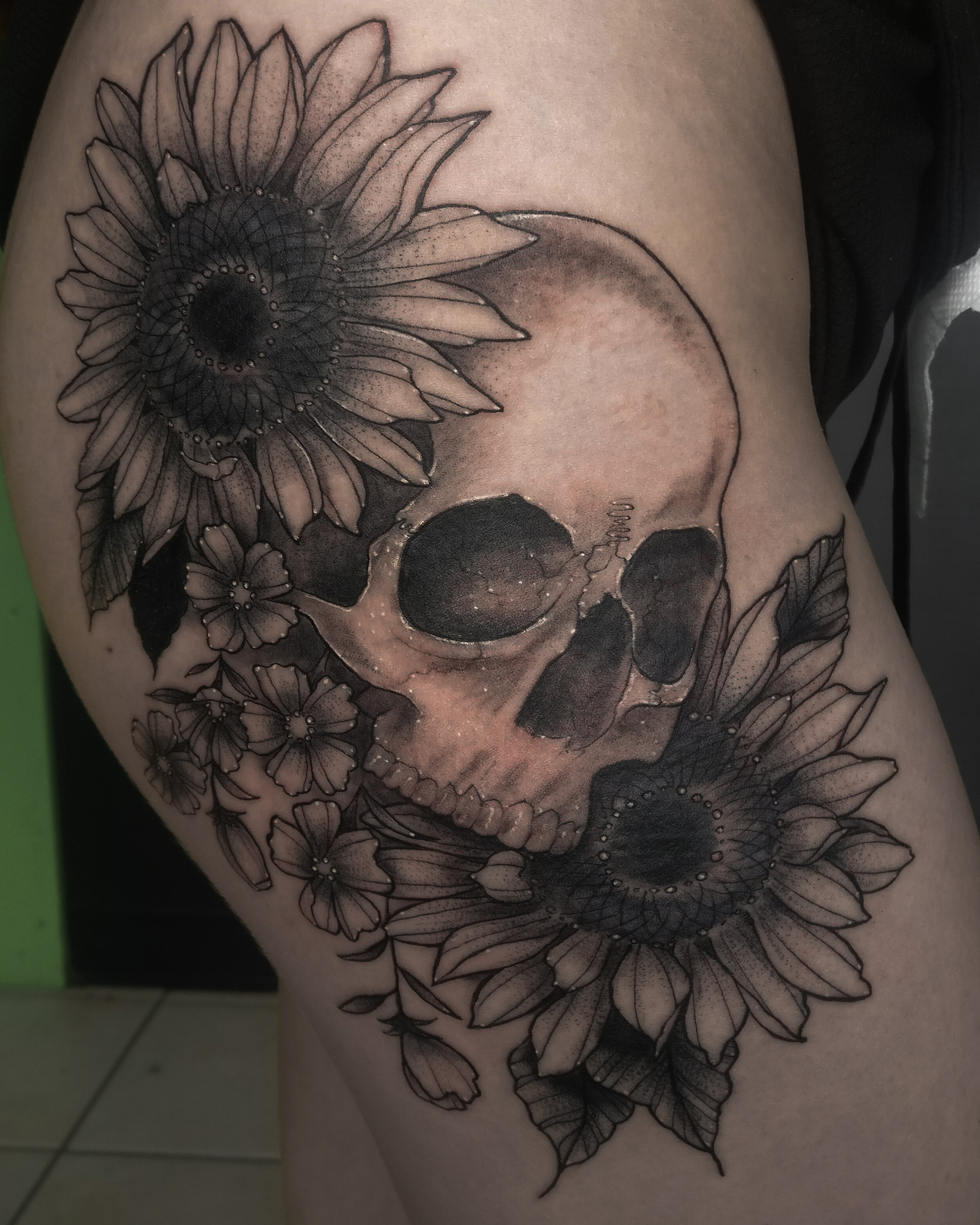 Skull with Sunflowers  by Artist   Ink Empire Tattoos  Facebook