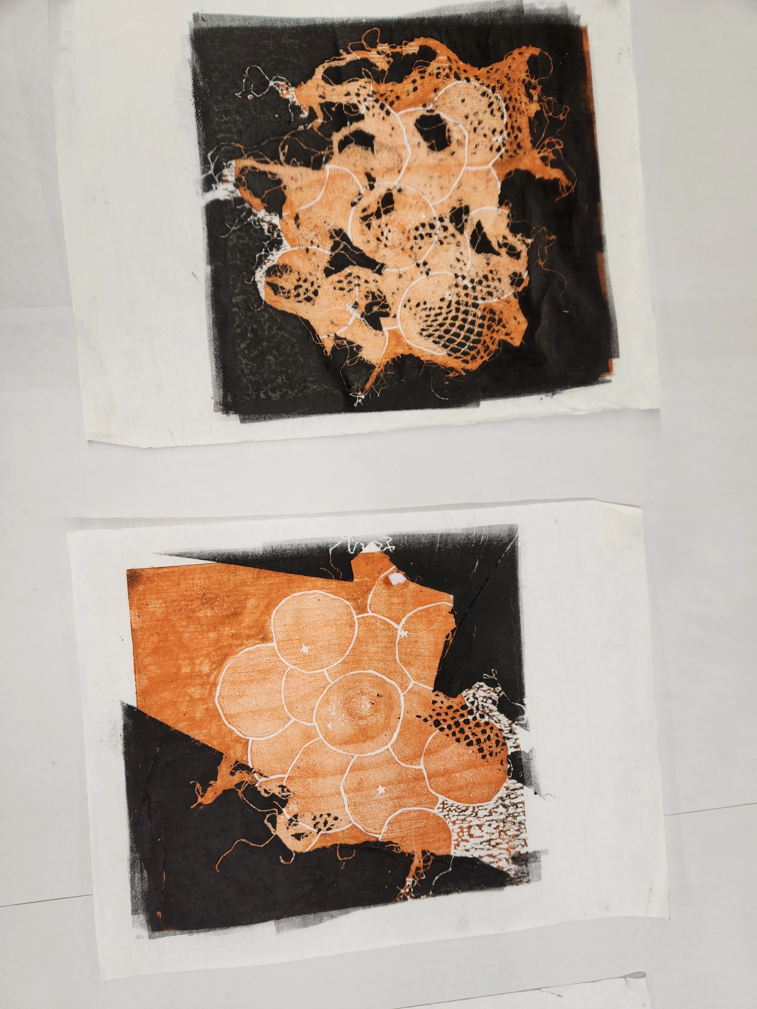 Orange Bag. Wood cut. Monotype.