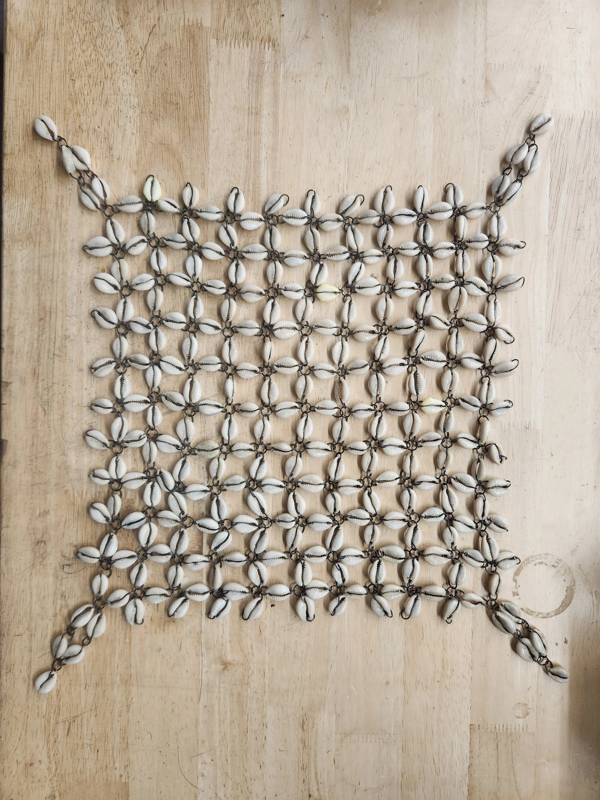 Untitled (A Veil of Cowries). 2026. Kenyan cowrie shells. Mild steel.
