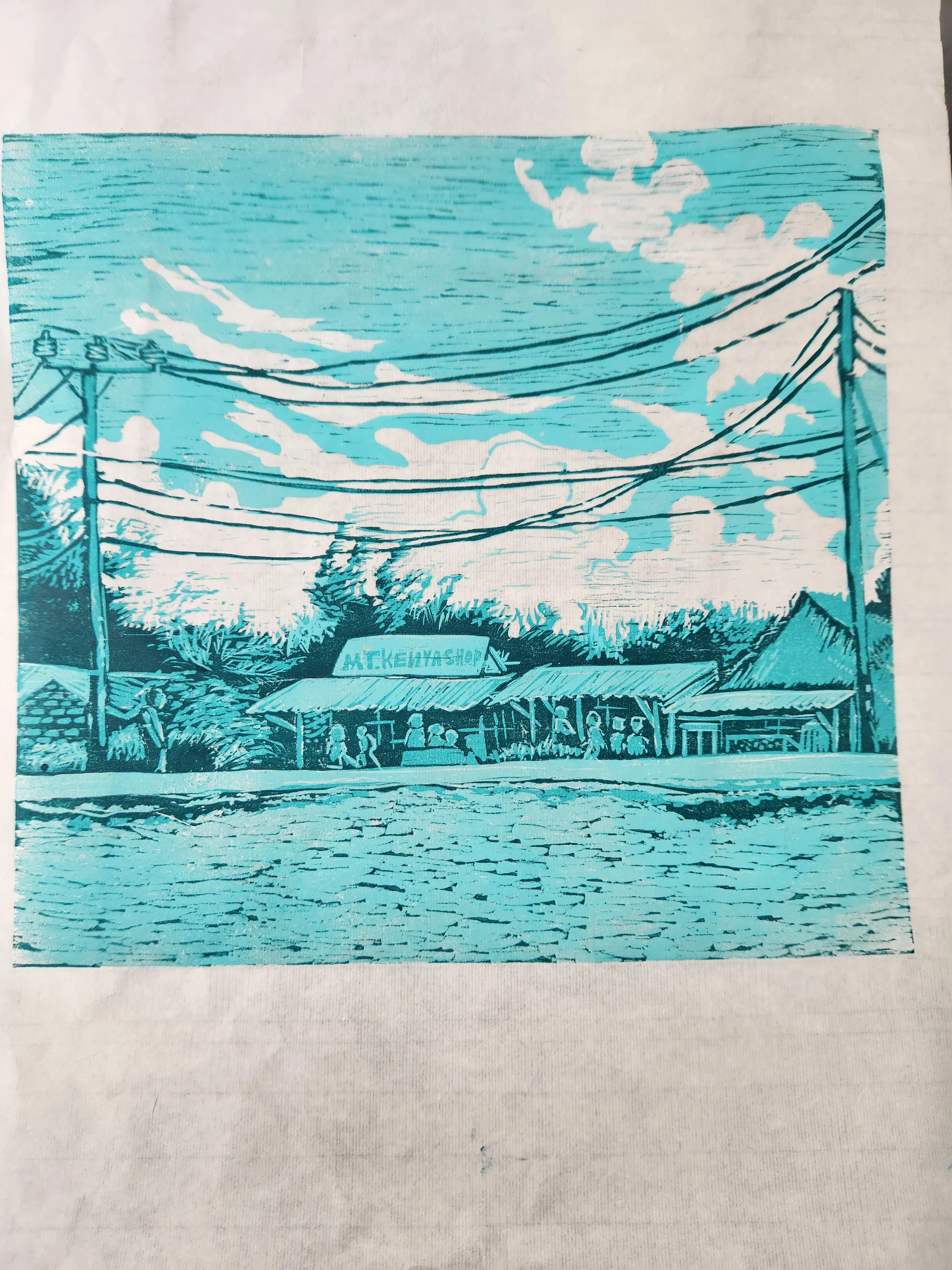 Street in Kenya. Reduction woodcut. 