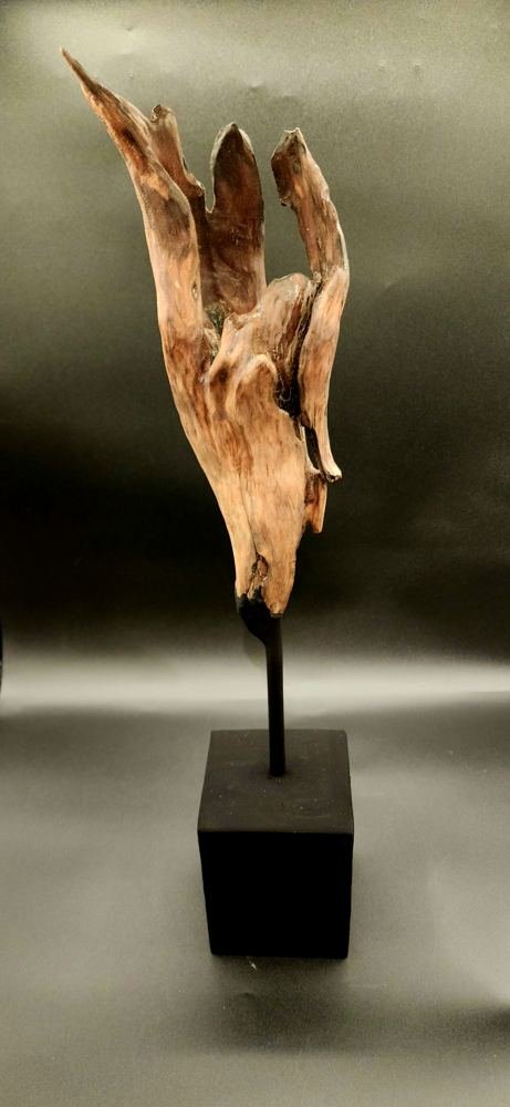 Wood sculpture on a black stand