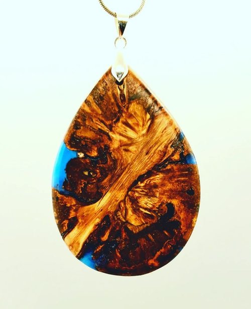 Wood and blue resin pendant