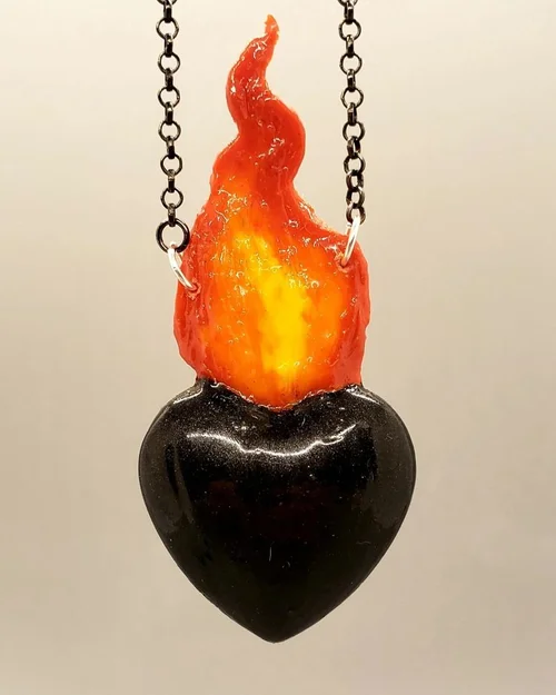 Flaming heart pendant