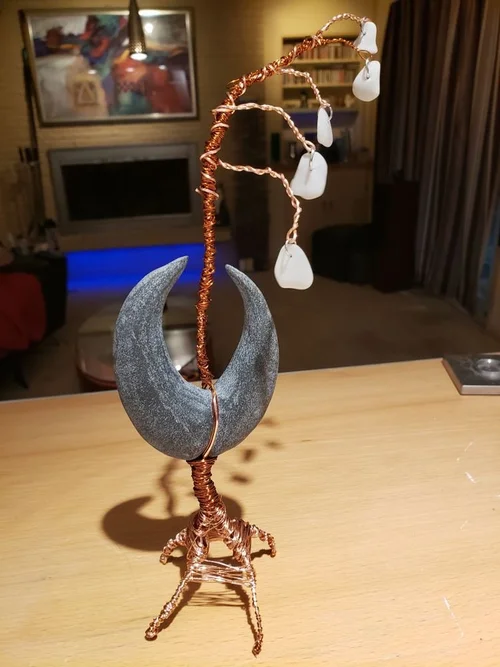 Copper wire tree with a crescent moon