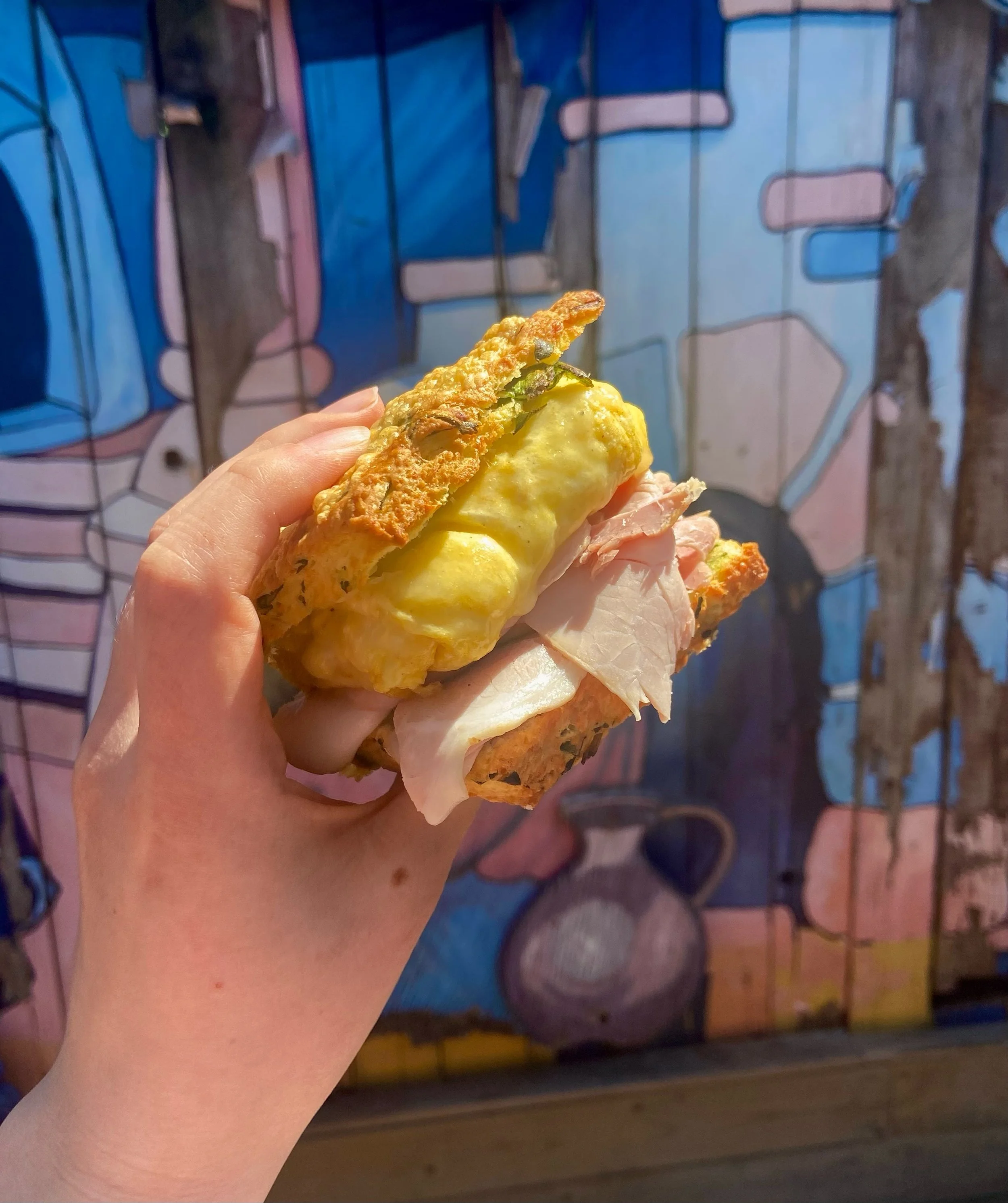 RAMP + SWISS SCONE BREAKFAST SANDWICH 💐💐💐
lots of our house smoked ham, egg, + cheddar on a fresh ramp scone! Comes with a side of our hot sauce. Available til 11:30 tomorrow. Happy Mother&rsquo;s Day 🌞

#torontofood #yyzeats #yyzfood #wildgarlic