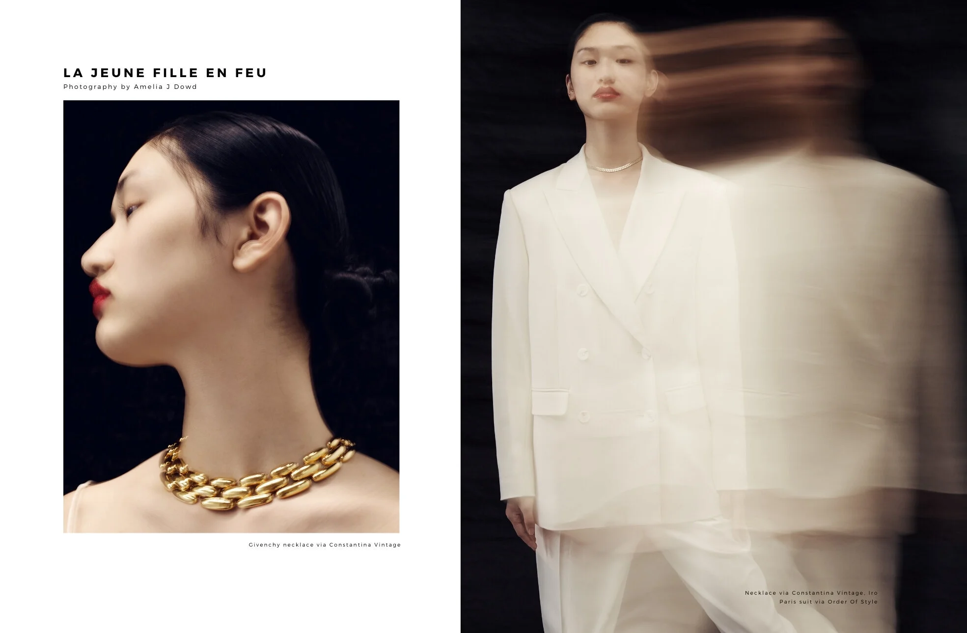 Left: Givenchy necklace via Constantina Vintage // Right: Necklace via Constantina Vintage, Iro Paris suit via Order Of Style