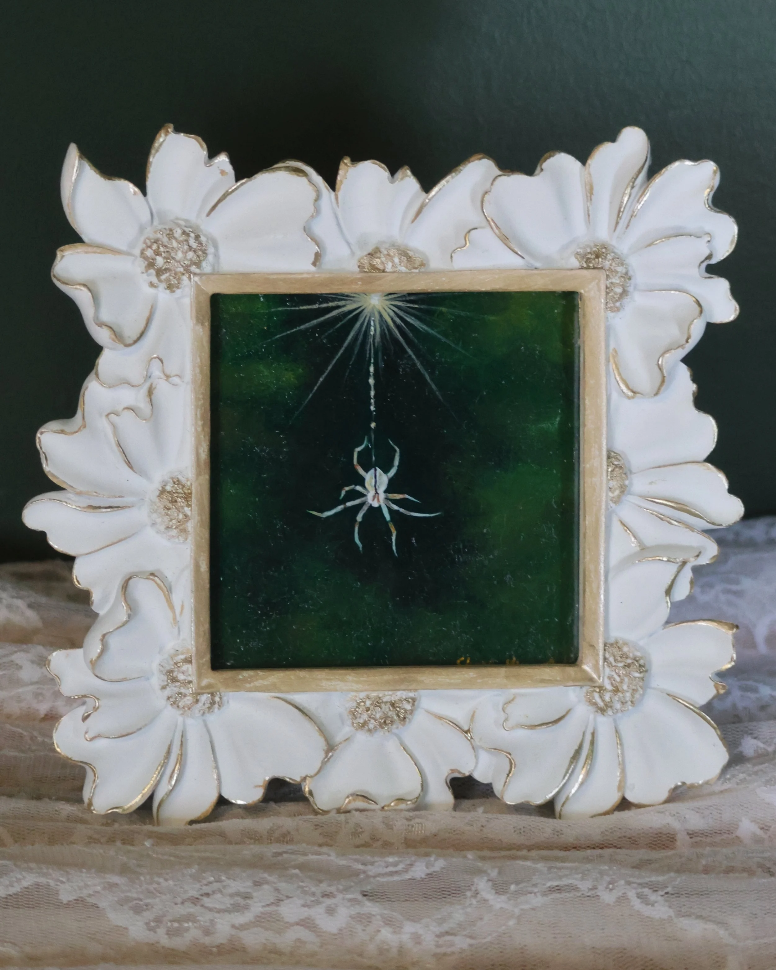 "The White Spider" Framed Original Acrylic Mini Painting