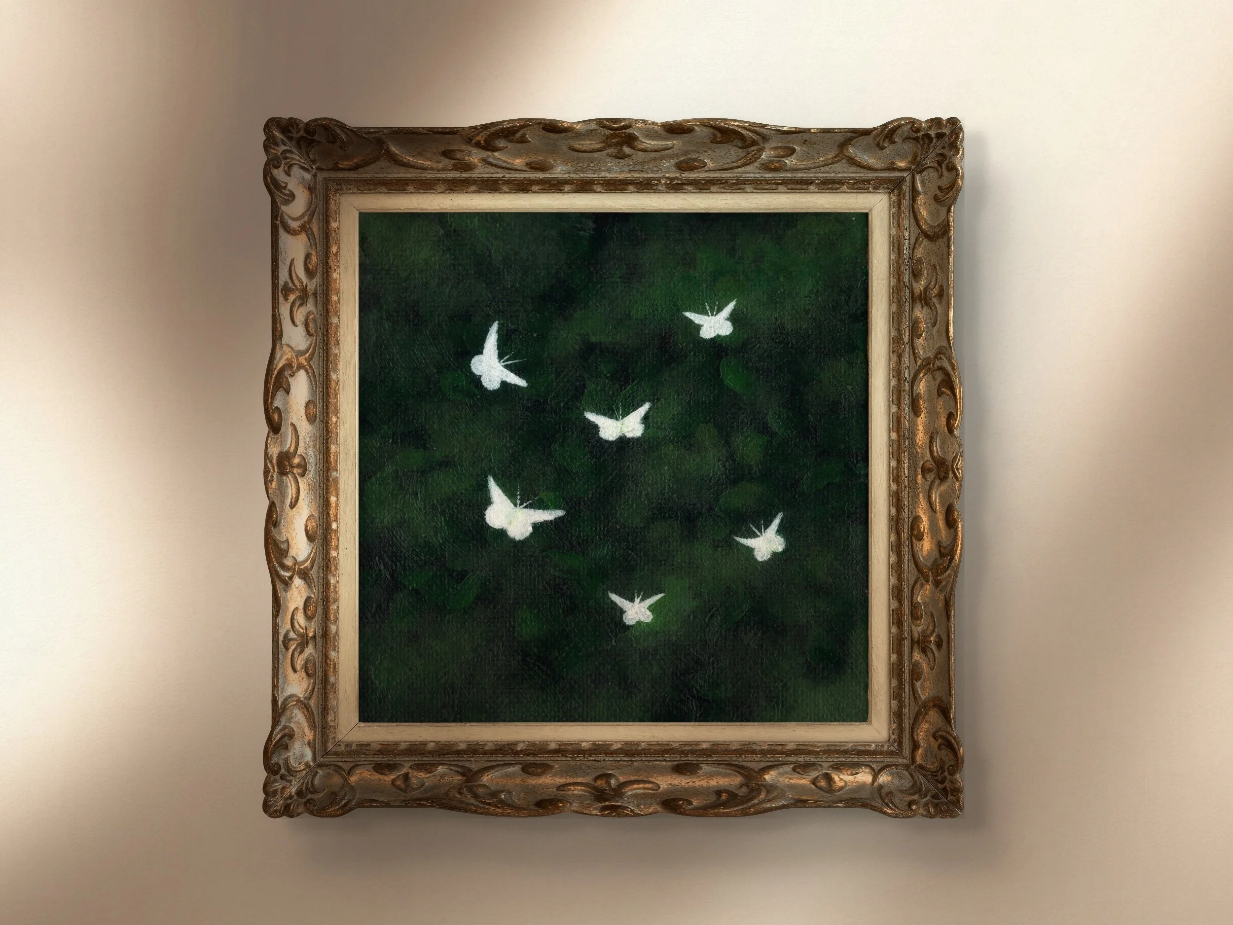 "The Mini Collection; Ghost Butterflies," by Sharla Miller-Baer, 2025. Acrylic on canvas, 4x4.