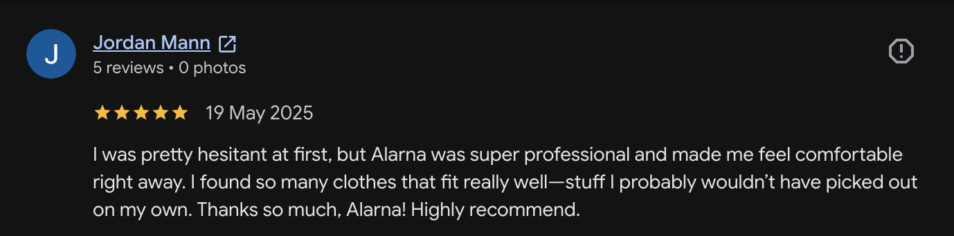 Men's personal shopping session client in Sydney who gave a a five star review