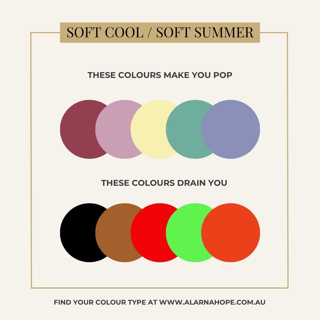 Soft Summer Worst Colours shown vs the best colours for soft summer