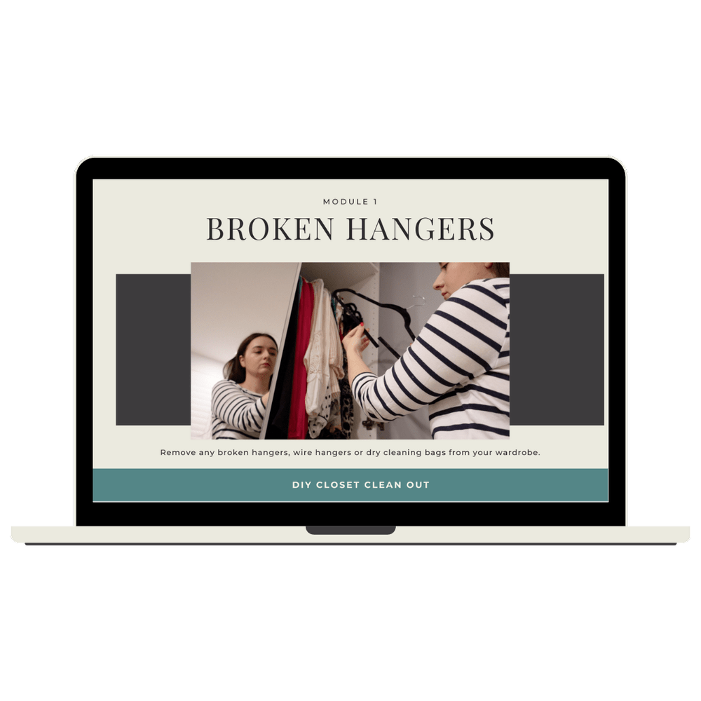 Closet clean out removing hangers from wardrobe.