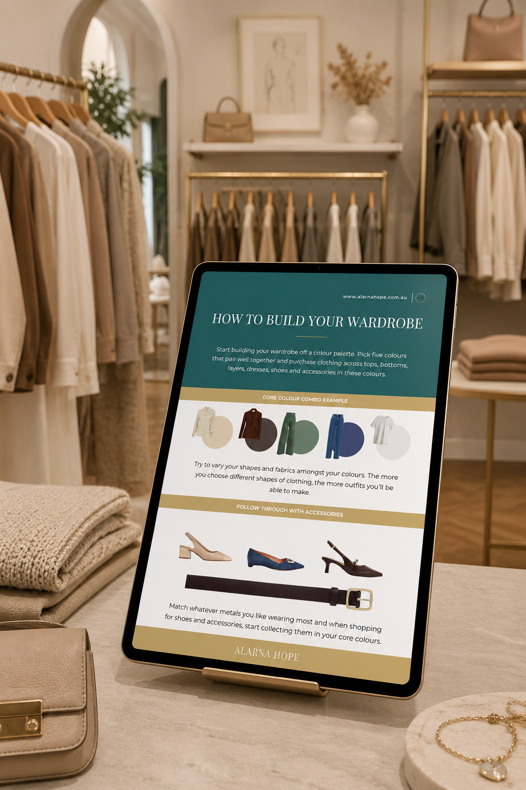 building a capsule wardrobe guide in Sydney city with Alarna Hope while shopping in a Sydney boutique