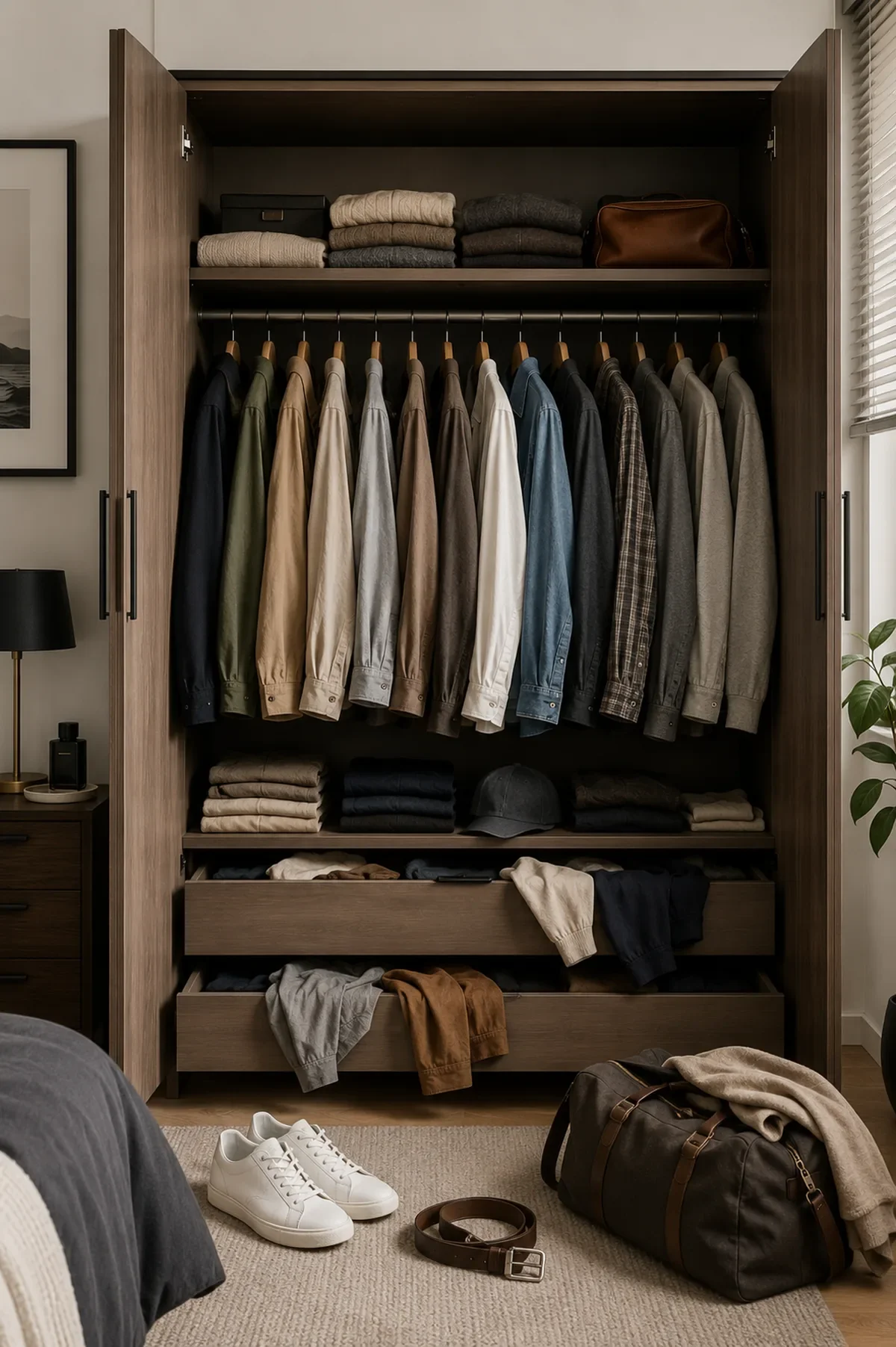 Overfilled neutral wardrobe with messy drawers, showing signs a Wardrobe Makeover may be needed.