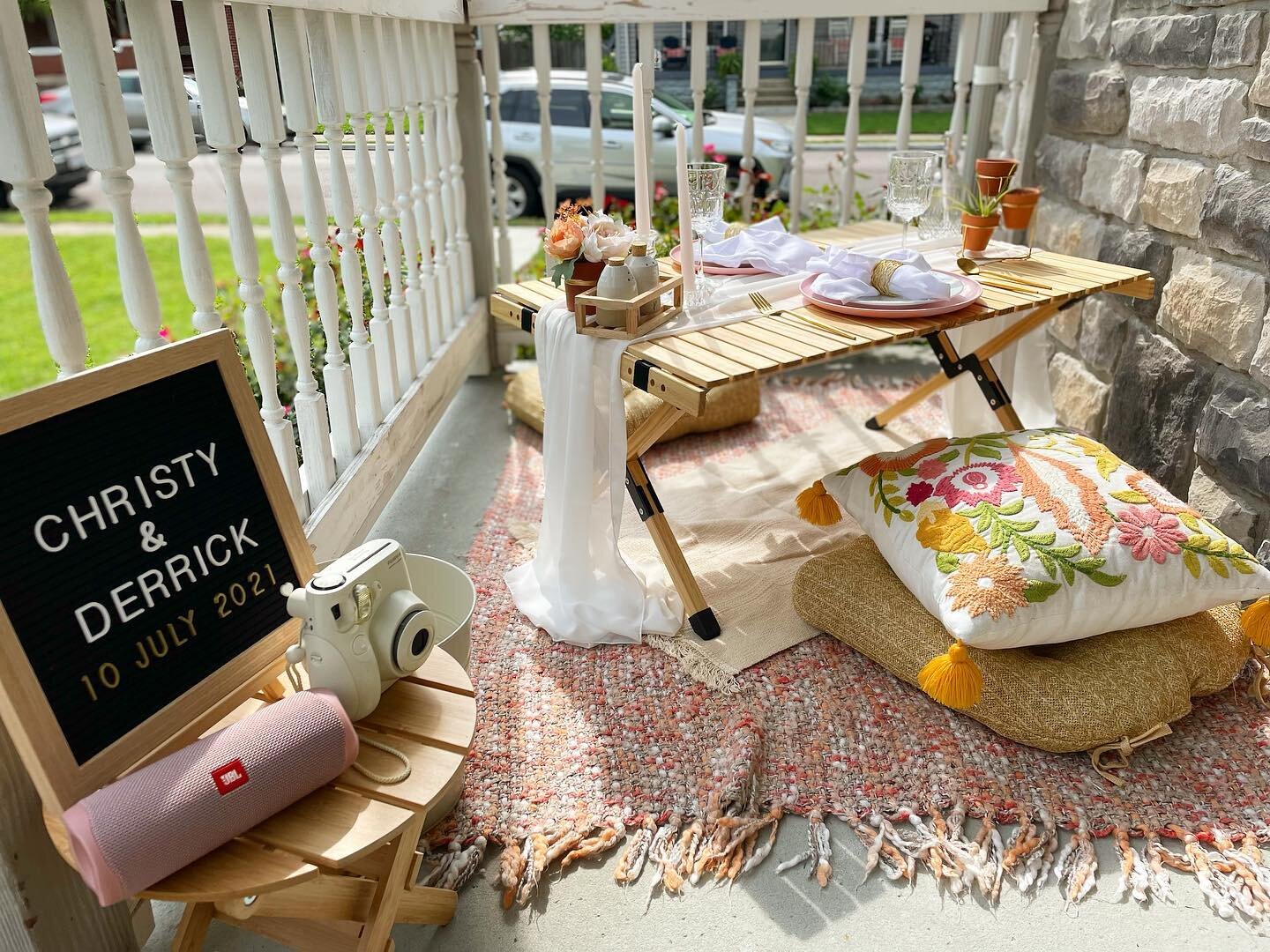 This back-up porch location was  the perfect set-up for our Pretty in Pink theme! It was even better when the sun came out after all. 💕