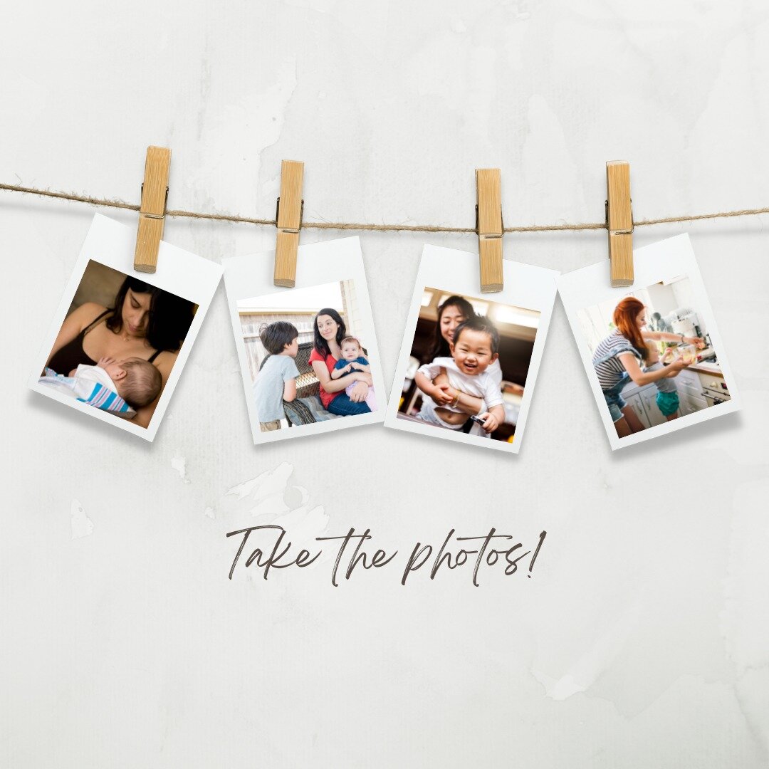 Just take the photos!

Don't worry about how your hair looks or that the bed isn't made. 

Don't stress if your kid's faces are covered in food and the sink is full of dishes. 

Let go of the idea that you'll take photos when you get to your &quot;go