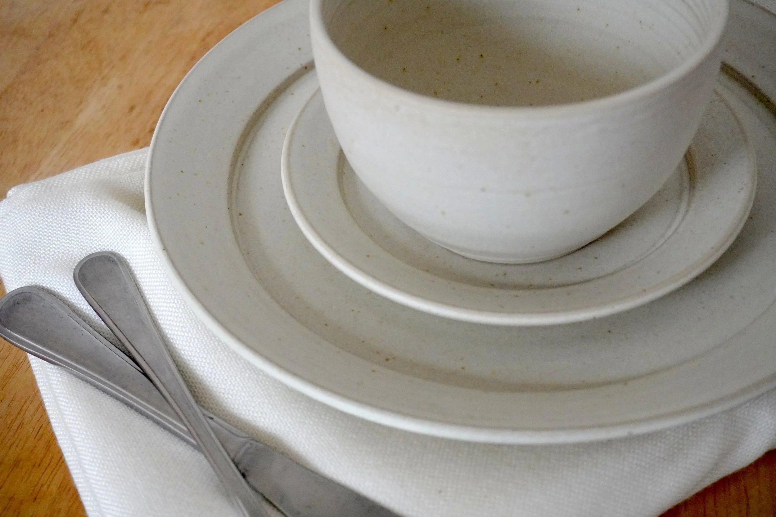 A close up detail of the glaze texture on the plates