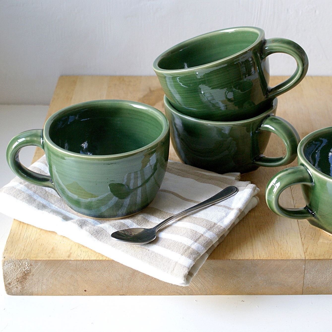 Indulging in the quiet moments of a busy life with these hand-thrown cappuccino cups. The lush green hue adds a touch of calm to coffee time. You might have seen these coffee cups in some of my matcha videos, they&rsquo;re now available to purchase i