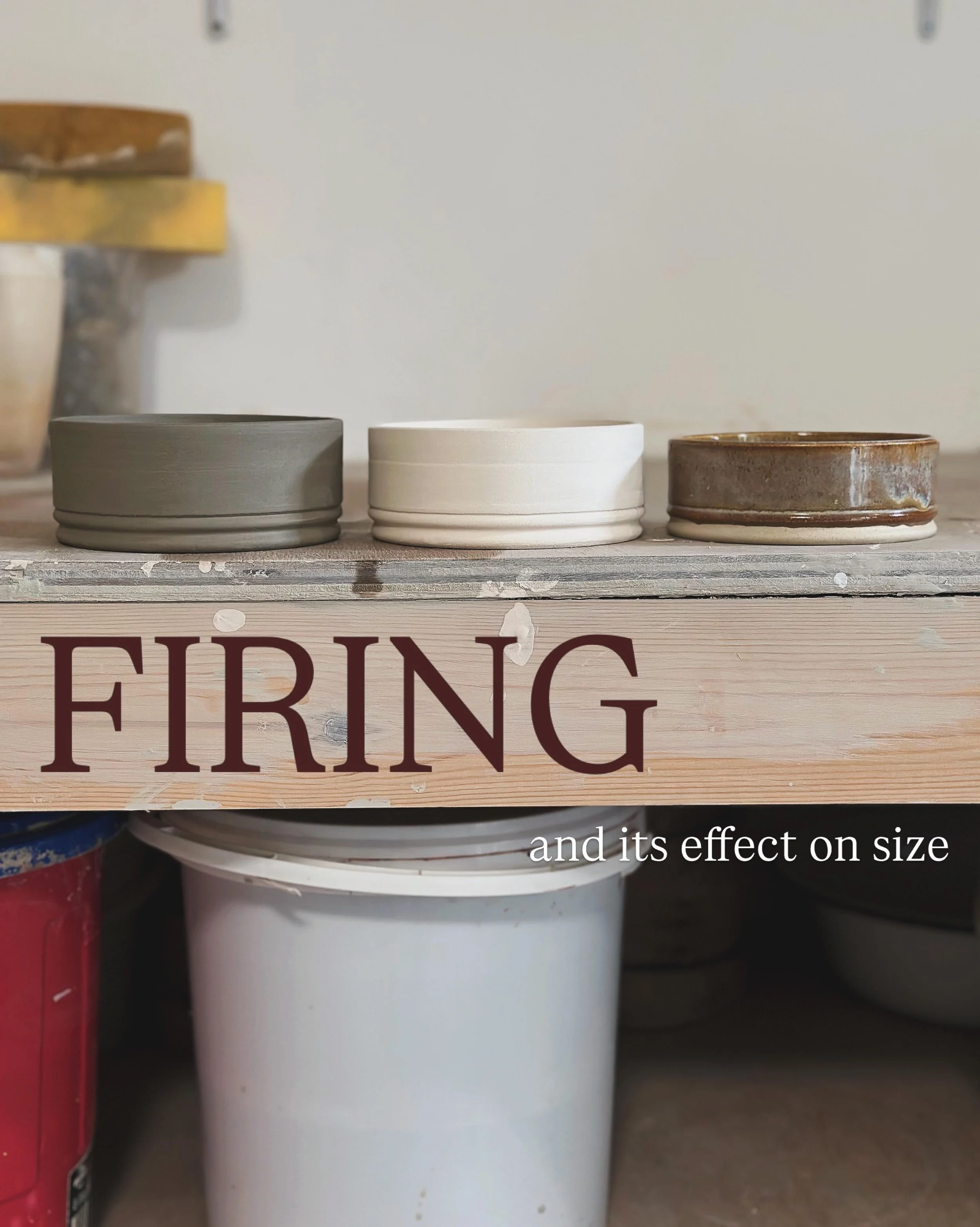 Each time a piece is fired it looses size in both height and diameter. Much of this loss is water as the clay bonds together firmly to form a hard surface. Generally pieces are made 1.5 - 2 cm larger than their finished dimensions to compensate for t
