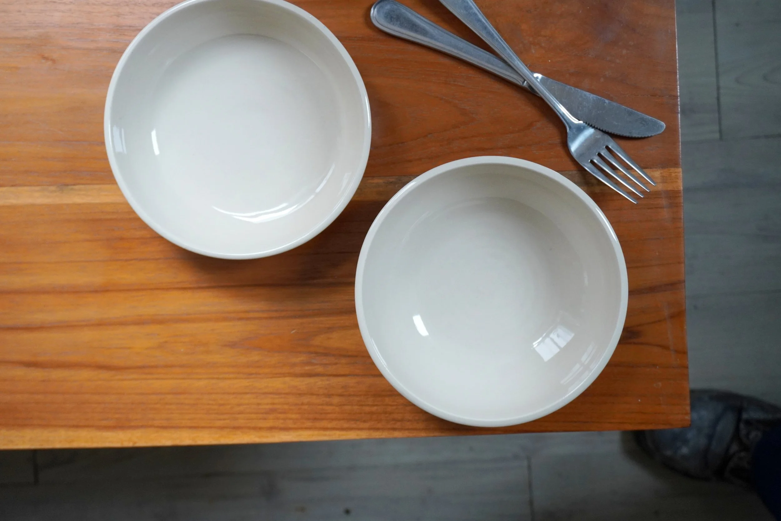 A top down view looking at the bowls from above