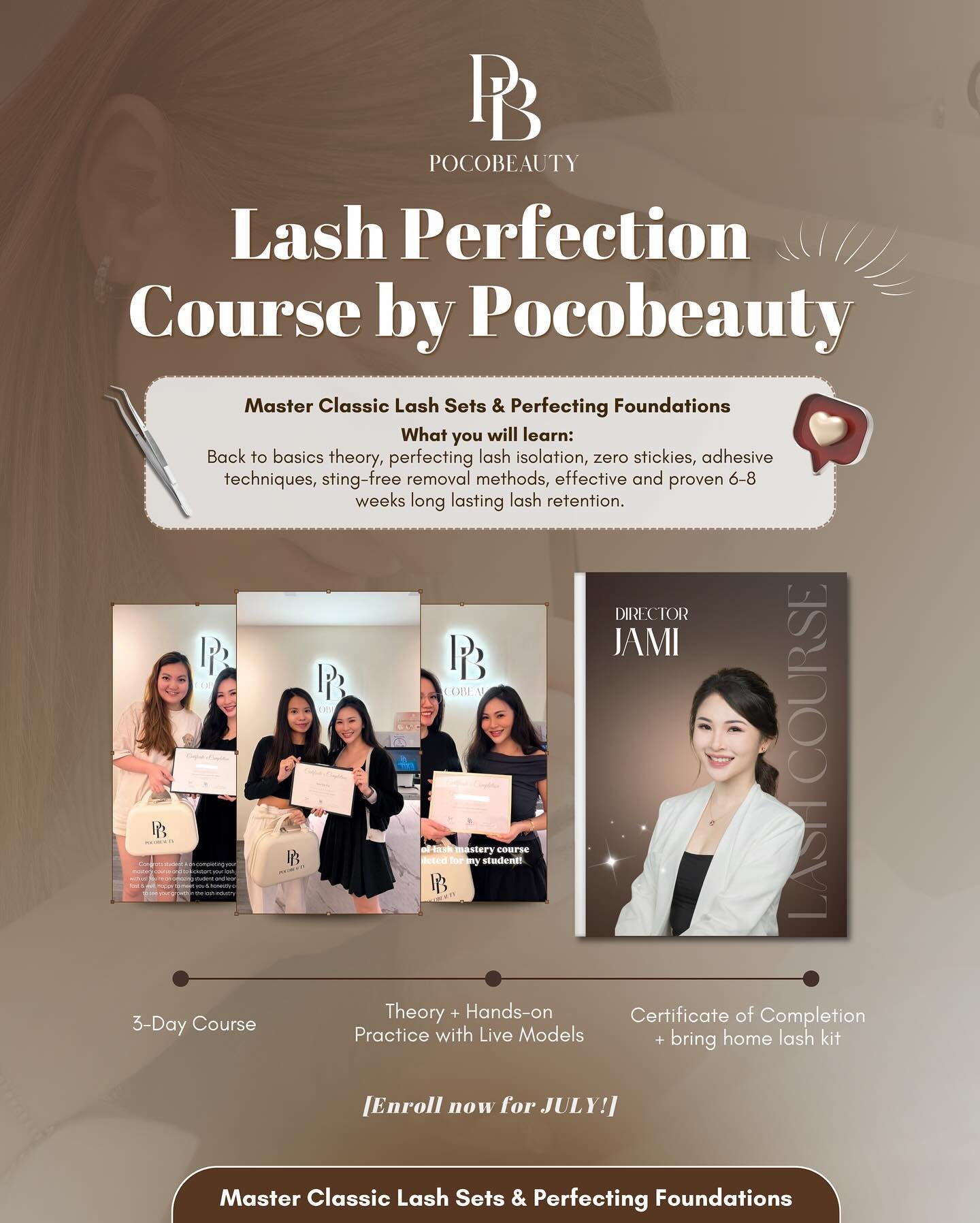 ✨ Ready to level up your lash game? ✨
Join our Lash Perfection Course by Pocobeauty and master the art of classic lash sets &ndash; from theory to hands-on with live models. 💯
💼 3-day intensive training
👩🏻&zwj;🏫 Led by Director Jami
🎓 Certifica