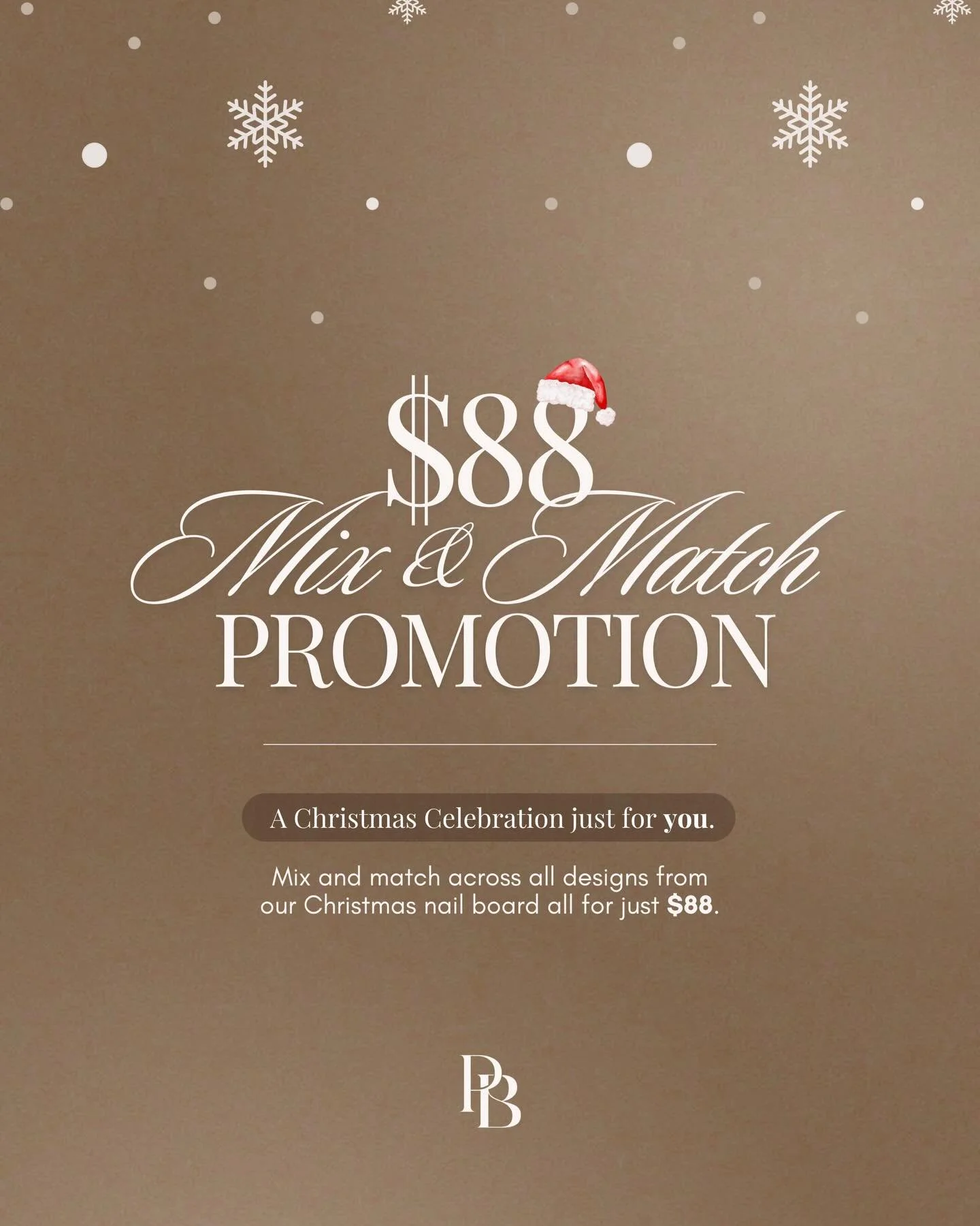 A Christmas celebration just for you. 🎄✨

Create your dream holiday nails with our exclusive $88 Mix &amp; Match Promo. 
Pick any designs from our Christmas nail board and customise your perfect set, all for just $88!

Come down now to Pocobeauty an