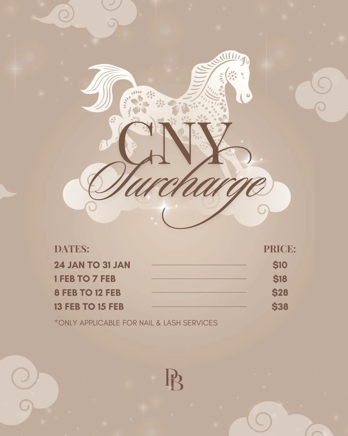Just a little heads up as you plan ahead 🧧✨

Here are our CNY surcharge dates for the festive period! Thank you for your understanding and support during this busy season 🤍🙏

#cnysurcharge #sgbeauty #sgluxury