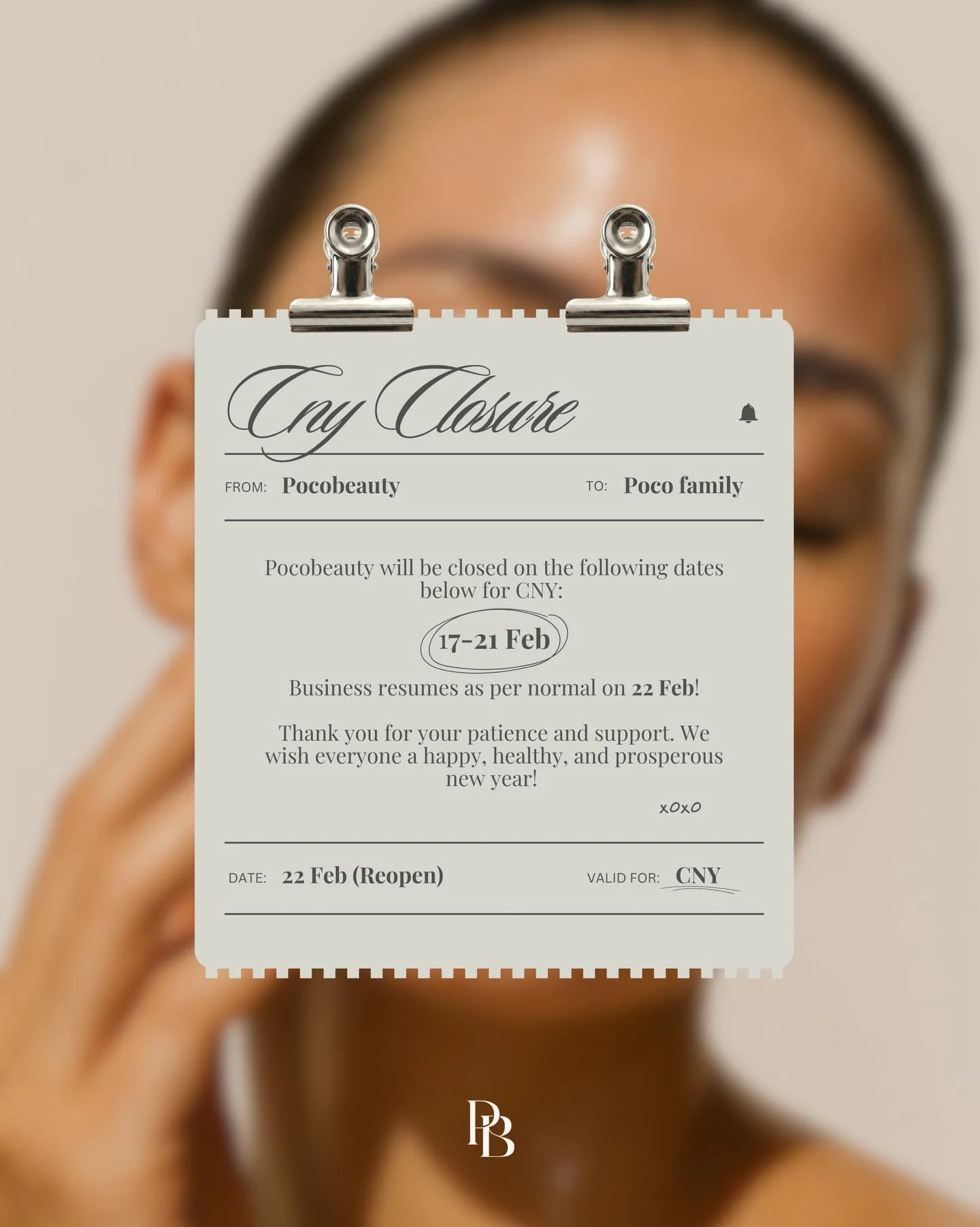 CNY Closure Notice ✨
Lunar New Year is just around the corner! Here&rsquo;s a look at our February operating hours so you can plan ahead:

CLOSED: 17-21 Feb 
BUSINESS RESUMES: 22 Feb

Get ready to celebrate the new year with us 🧧💖

#cnyclosure #sgb