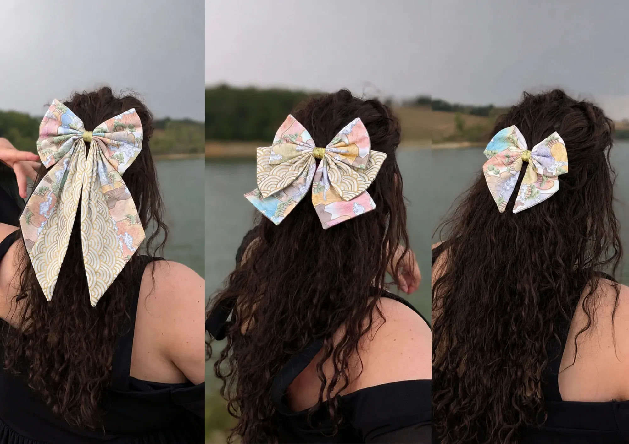 3 tailles noeud coreen portées dans les cheveux