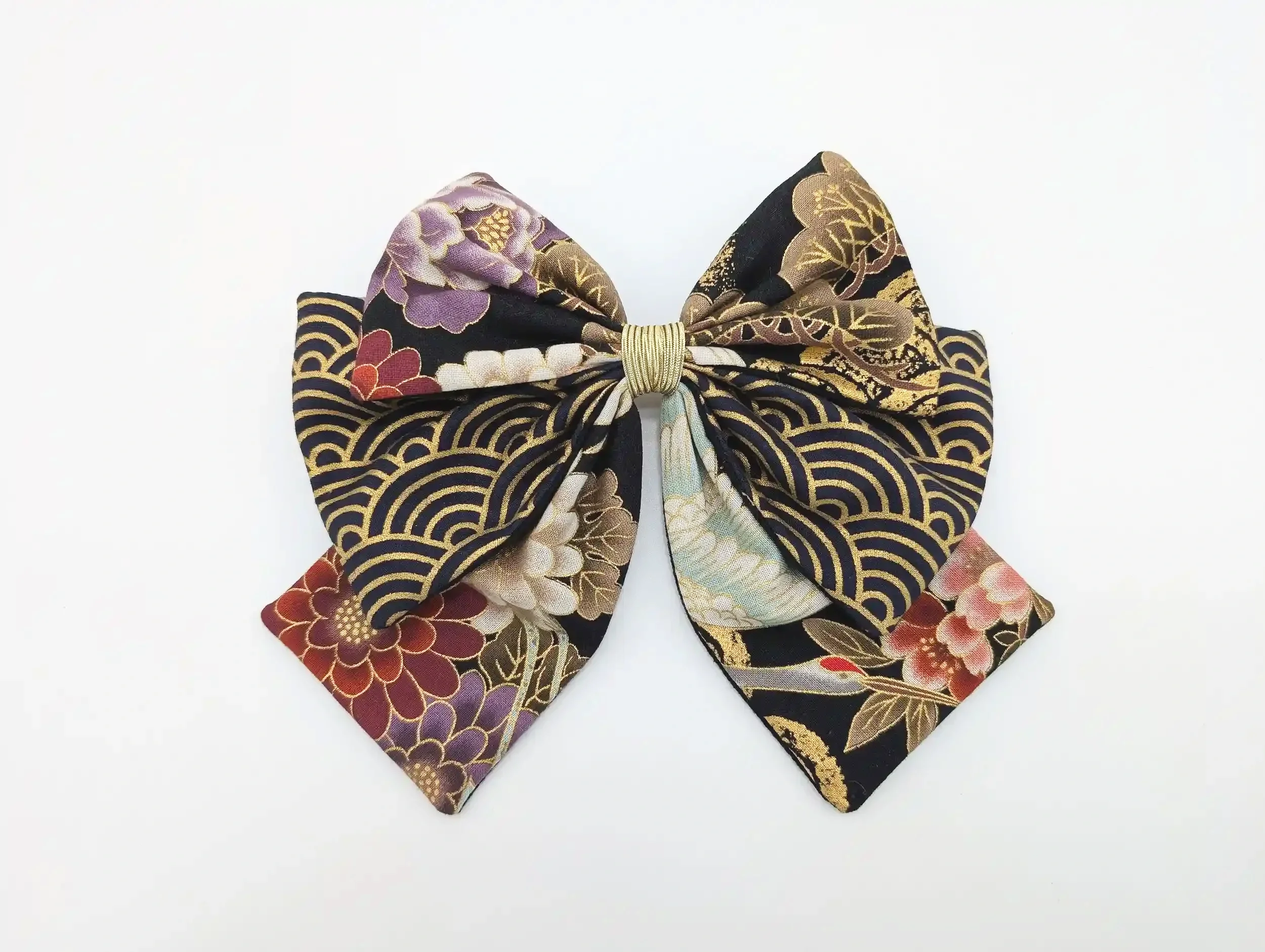 Nœud barrette pour cheveux Tsuru en tissu japonais – 3 coloris
