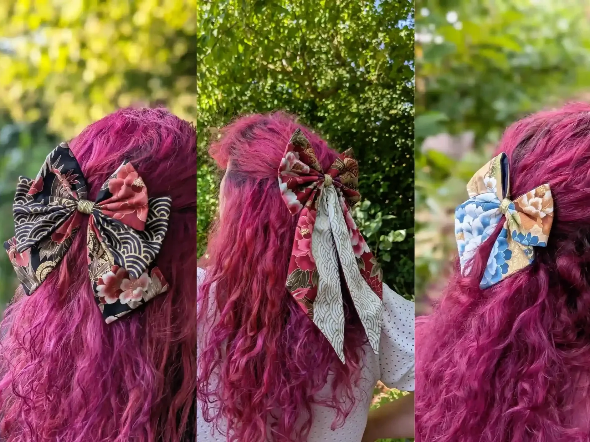 Nœud barrette pour cheveux Tsuru en tissu japonais – 3 coloris