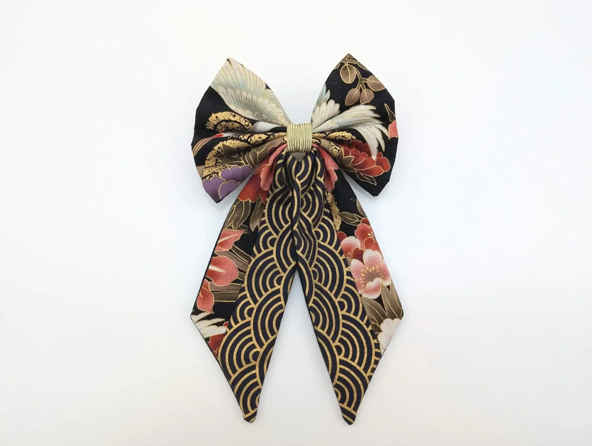 Nœud barrette pour cheveux Tsuru en tissu japonais – 3 coloris