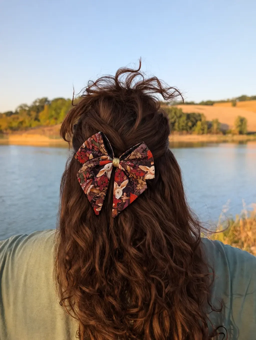 noeud cheveux barrette lapins champignons brun chocolat demi queue.
