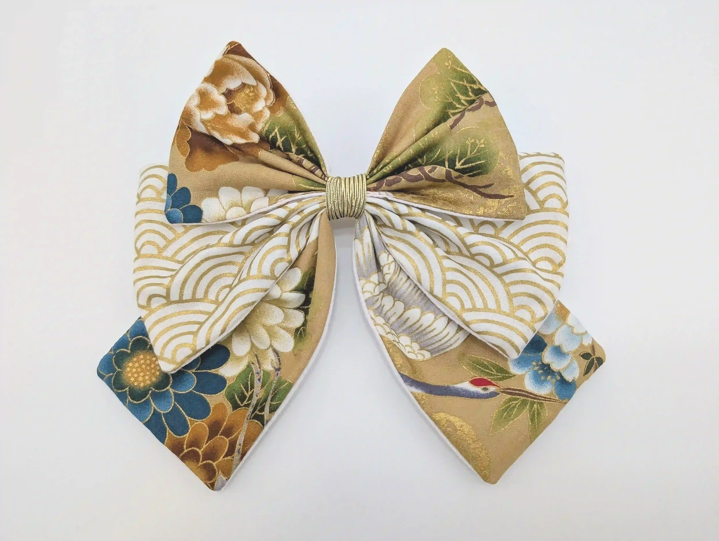 Nœud barrette pour cheveux Tsuru en tissu japonais – 3 coloris
