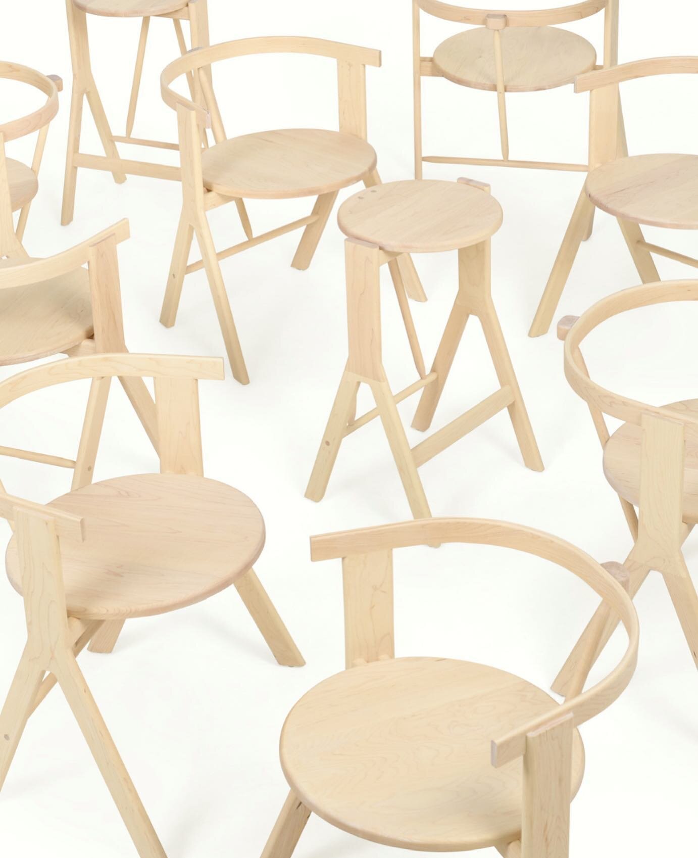 E1 Chairs and 650 Stools. Made in solid American Rock Maple.