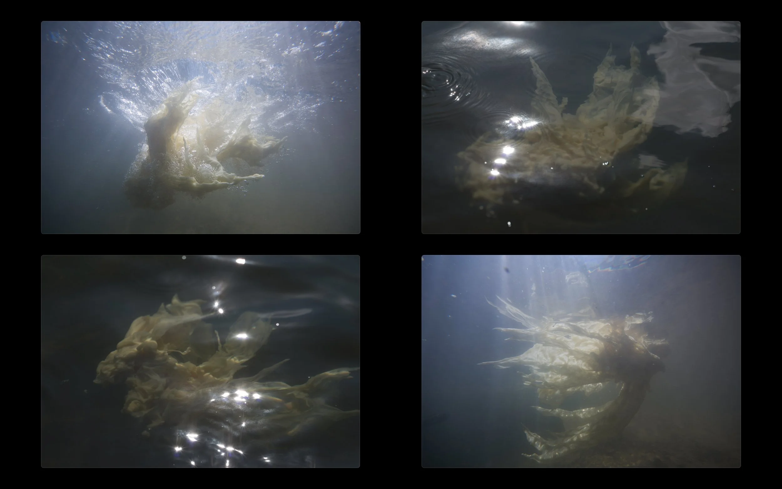 current casting set, 2019, wax, dimensions variable
_
In an attempt to capture water current, transitory sculptures are created by pouring liquid wax into water resulting in intricate castings of flux. The current of the water and changing surface to
