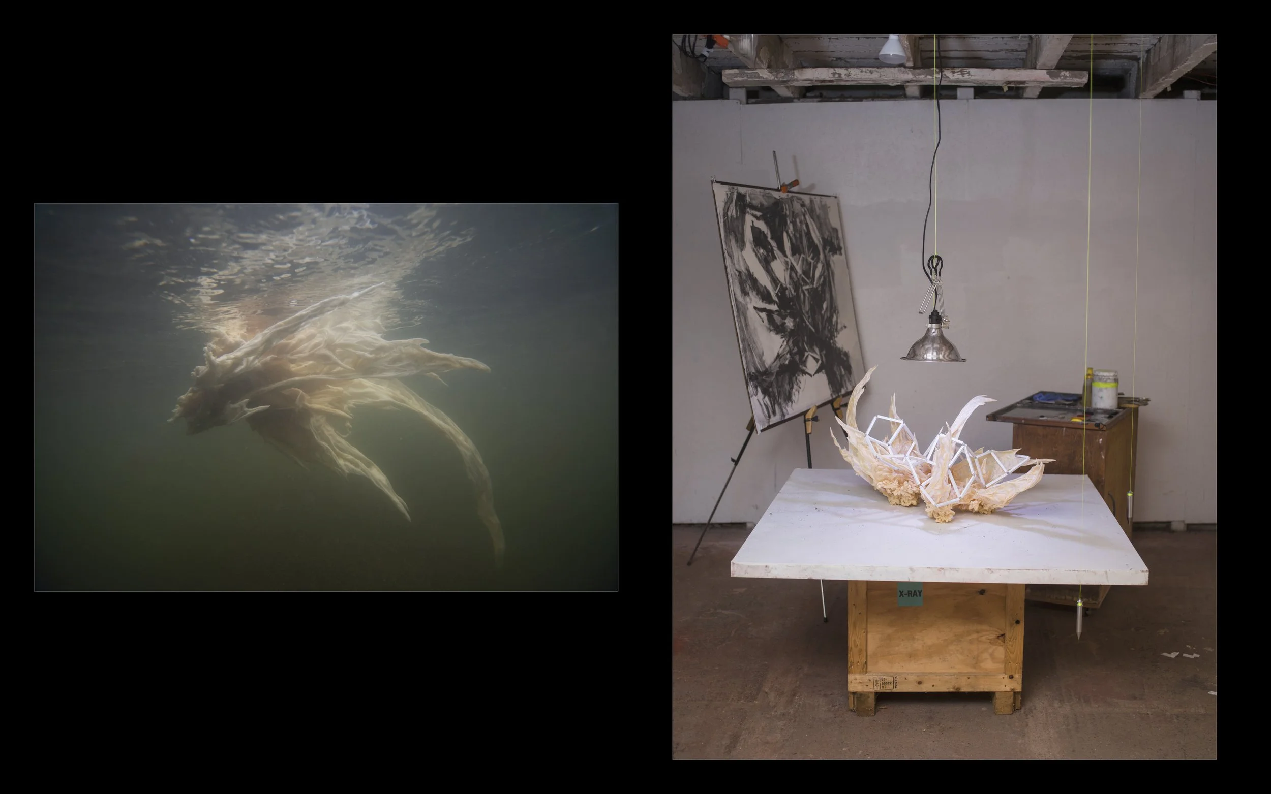current casting, 2019, wax, dimensions variable
_
Left: Wax form in context
_
Right: Studio view of works in progress