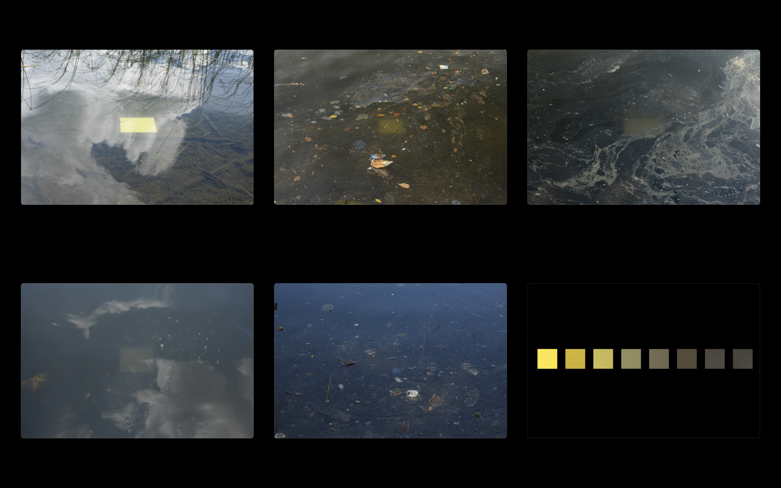 color studies (new town creek, new york city, ny), 2019, acrylic on aluminum, 10x10” each
_
This particular work was completed in New Town Creek in New York City which was designated a superfund site in 2010 due to pollution levels.
Originating from