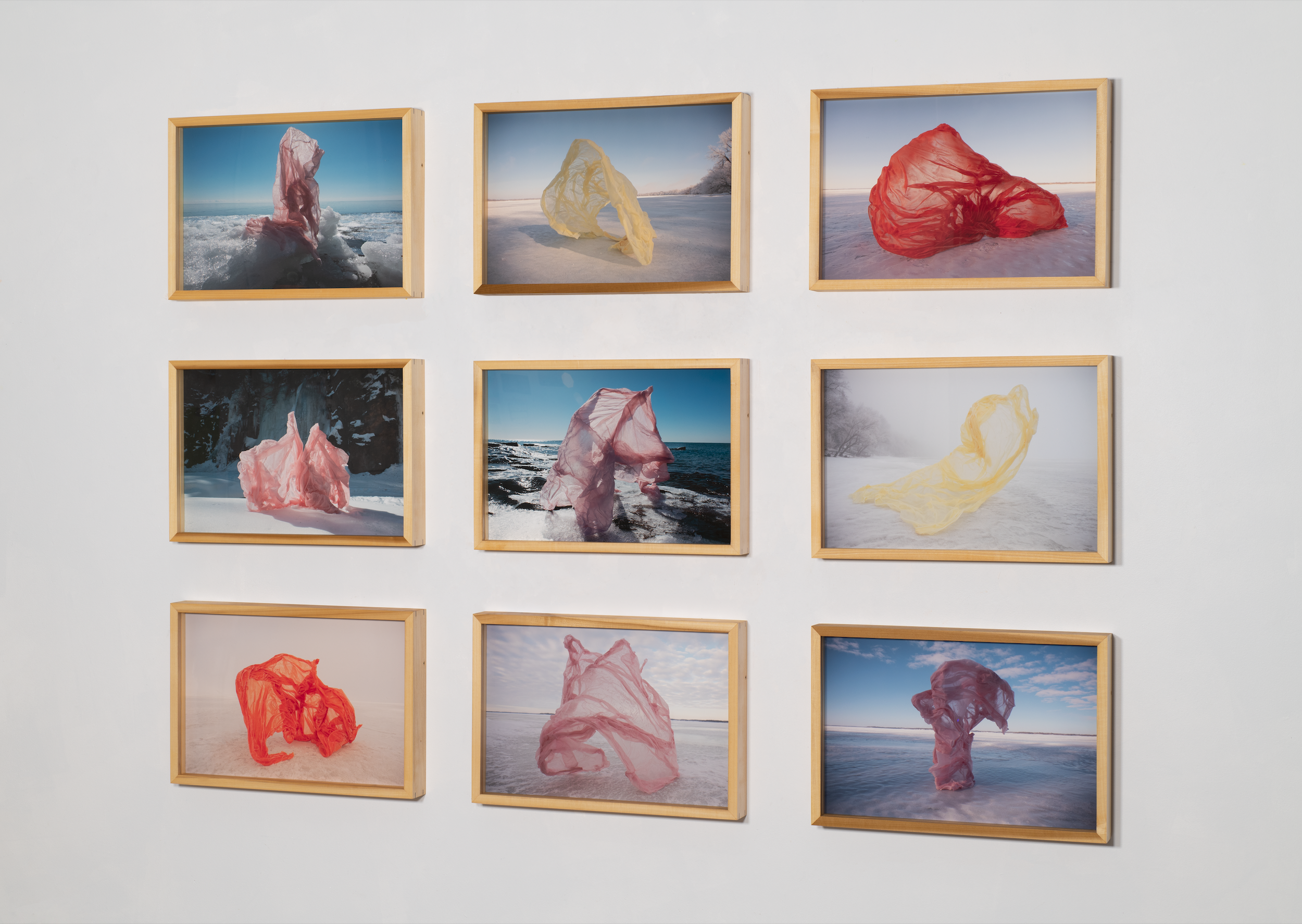 Freeze Casting (mixed suite), documentation of temporary frozen fabric, 11x14" each framed - showing example of the frames. I have a set similar to this available at this size and quantitiy, just a few of the images are different but the same project