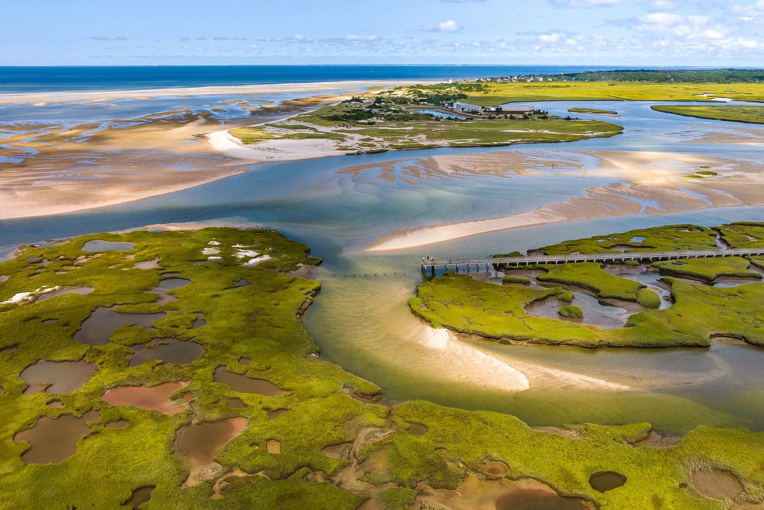 Aerial image from a drone of Bass Hole - Gray's Beach in Yarmouth Port, MA